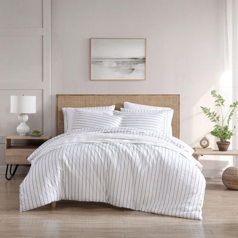 Ensemble de Housse de Couette pour Grand lit, literie en Percale de Coton Respirant avec taies Assorties, décoration d'intérieur à Rayures (Trenton rayé Vert, Grand lit) (1/5)