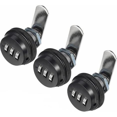 Lot de 3 cadenas à combinaison, cylindre de serrure de 3/4 de pouce, cadenas à combinaison mécanique, alliage de zinc, noir. (1/5)