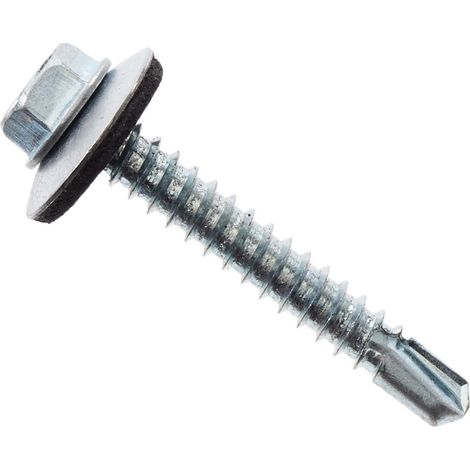 Vis auto perceuse à tête hexagonale plaquée au zinc avec rondelle collée, 5,5 x 38 mm, Set de 100 Pièces (1/2)