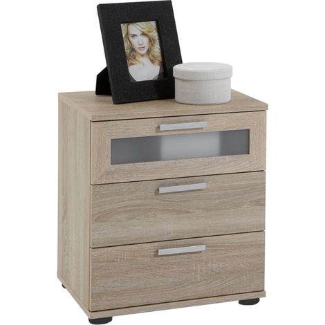Table de Chevet 3 Tiroirs Design "Vyza" 53cm Chêne (1/3)