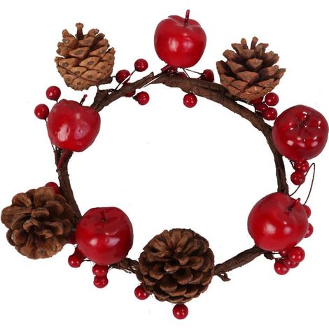 Ghirlanda natalizia con sorbo e pigne, 30 cm - Decorazione natalizia rossa e marrone (1/5)