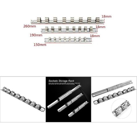Organisateur pour Outils avec Rail à Douilles (8 Clips) Porte-Douilles en Acier Carbone, Rail Fixation Murale 1/4" Idéal Garage & Atelier (1/5)