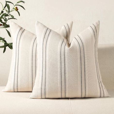 Fodere per cuscini a righe - Lino - 45x45 cm - Grigio - Set da 2 (1/5)