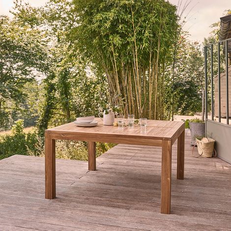 Berah Getah – Table de jardin carrée en teck massif 8 places – Dimensions 140x140 cm – Design épuré pour extérieur – Bois certifié durable (1/5)