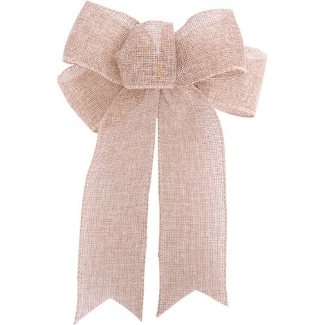 Bow - Christmas Tree Topper - Rustic Linen Decorative Bow - Indoor Outdoor Holiday Wreath Ornament - 24 x 19 cm - Beige - 1 Piece (1/5)