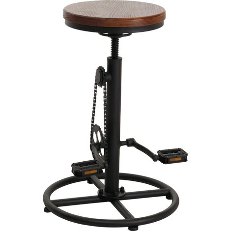 [NON UTILIZZATO] Sgabello da bar HHG-966, bicicletta bike girevole altezza regolabile metallo industriale legno massiccio, marrone