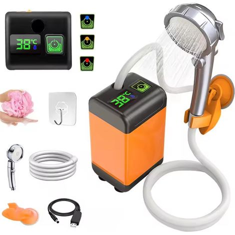 Douche solaire portable 6000mAh – Débit 6-8L/min – Indicateur LED intelligent – 3 modes de douche – Tuyau flexible 2m (1/5)