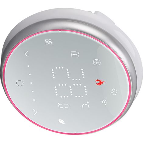 Intelligenter WLAN-Thermostat mit LED-Anzeige und Sprachsteuerung per App, 95–240 V Wechselstrom, energieeffizient, rund, für Heizkessel, weiß (1/5)