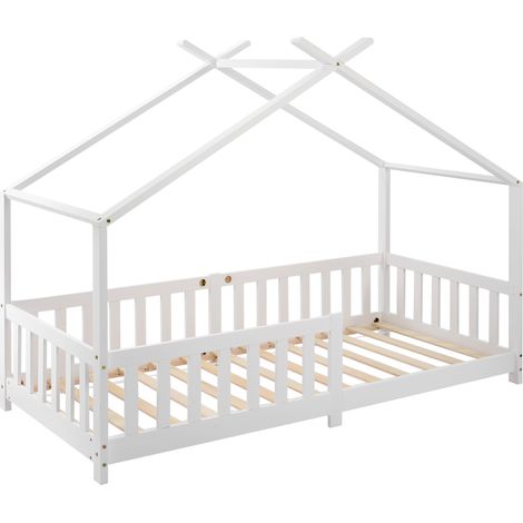 CAIziLit cabane enfant 90x200 bois massif blanc barrière sécurité échelle (1/5)