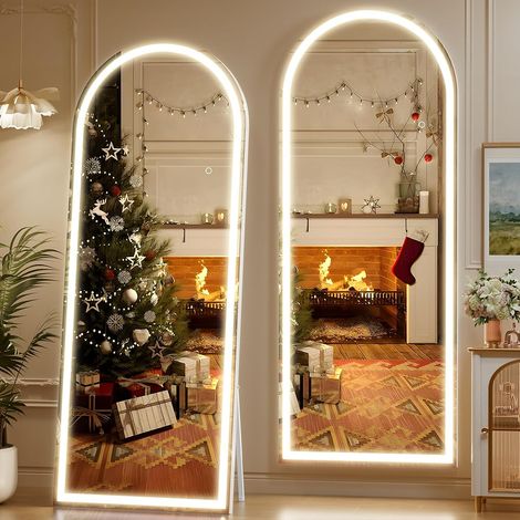 Hasipu 180x60cm Standspiegel Ganzkörperspiegel mit Beleuchtung, Freistehender Bodenspiegel, Großer Wandspiegel, LED Spiegel 3 Lichtfarben Dimmbar und Helligkeitseinstellung für Schlafzimmer