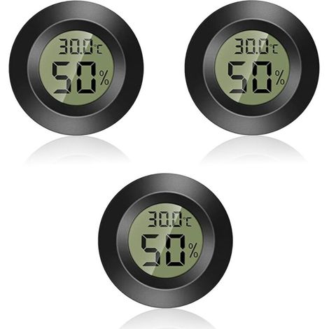 Thermomètre - mini hygromètre, mini thermomètre hygromètre, mini hygromètre numérique, thermomètre rond, thermometre interieur exterieur, -50°C+70°C (paquet de 3) (1/4)