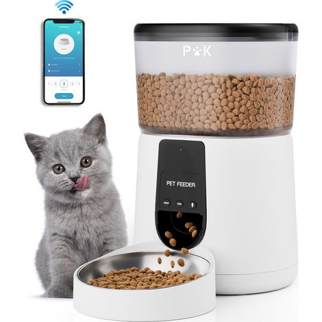 Dispensador automático de comida para gatos PUPPY KITTY PRO de 4 l, con wifi de 2,4 G, app conectada, grabación de voz de 10 segundos, de 1 a 10 comidas al día (blanco) (1/5)