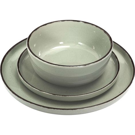 The Home Deco Factory – Service vaisselle en grès 12 pièces – 4 assiettes plates 27,3 cm – 4 assiettes à dessert 20,5 cm – 4 bols 600 ml – Compatible micro-ondes et lave-vaisselle
