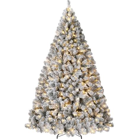 Künstlicher Weihnachtsbaum 180 cm vorbeleuchtet, 250 LEDs Warmweiß, Schnee-Effekt, PE/PVC Nadeln, Klappsystem & Metallständer (1/5)
