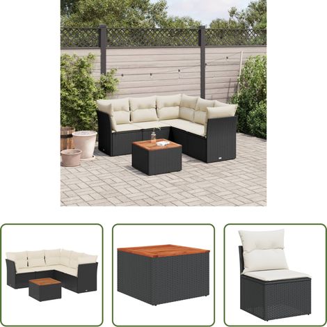 vidaXL Set de sofás de jardín 6 piezas y cojines ratán sintético negro (1/5)