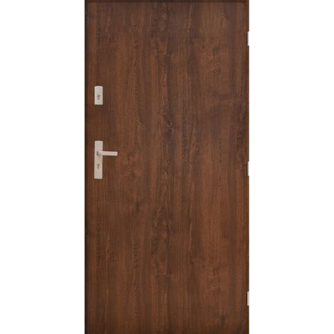 Porte d'entrée MARS 80 cm 72 mm en acier inoxydable en 3 couleurs - Couleur: Noyer - Poignée et serrure : Avec - Poussant: Droit