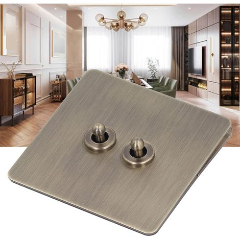 2 Way Rocker Switch Antique Bronze Texture Stainless Steel Panel Double Rocker Switch for Home Decoration with Living Rooms Bedrooms (1/4)