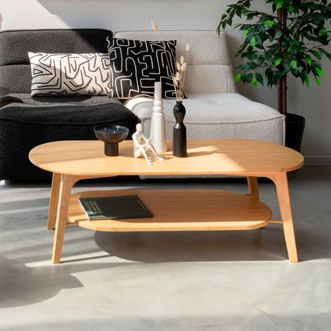 Table basse ovale 2 niveaux 120x45x40 cm en bambou naturel - GORLEA (1/5)