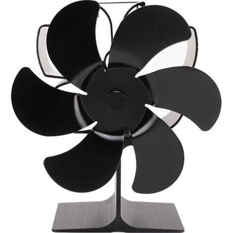 Ventilador de estufa de combustión térmica de 6 aspas, aluminio, silencioso, arranque automático, negro.