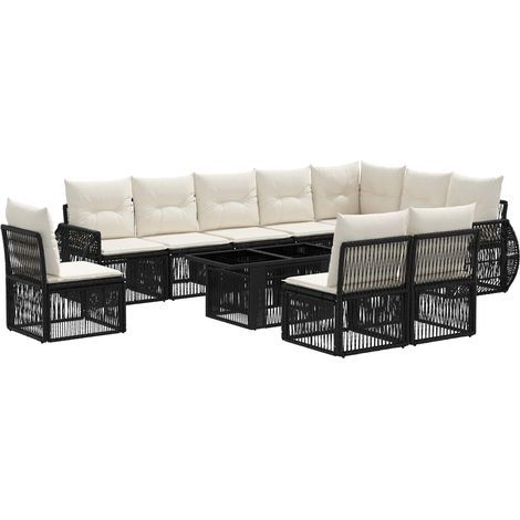 Conjunto de sofás de jardín 11 uds. Negro y Blanco Crema vidaXL (1/5)