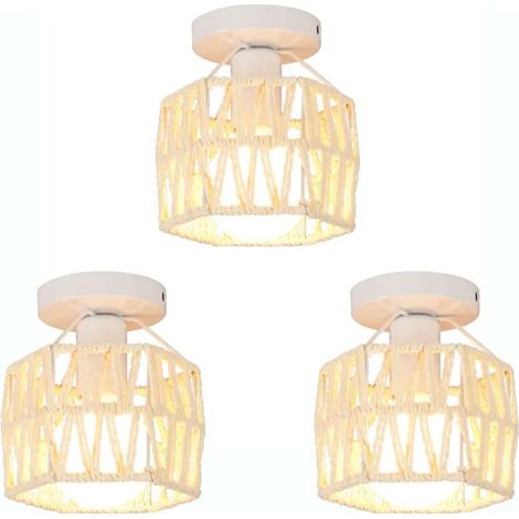 3pcs Rétro Plafonnier Industriel Lustre Vintage Abat-jour Design Carré en Rotin Blanc Lampe de Plafond pour Salon Chambre (1/5)