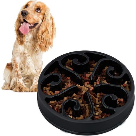 (Ø 20 cm)Noir Gamelle Anti glouton pour Chiens et Chats, Hauteur 5 cm, capacité jusqu'à 450 g, gamelle antidérapante en Plastique Alimentaire, résistant au Lave Vaisselle jusqu'à 100° (1/4)