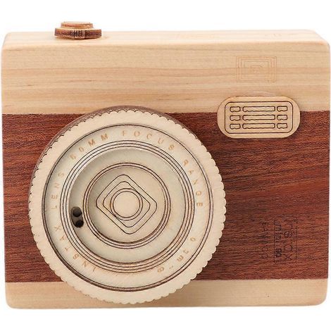 Kreative Spieluhr aus Holz in Kameraform, quadratisches Deko-Accessoire für den Schreibtisch, klassische Foto-Requisite für Zuhause – 10,5 x 6 x 8,5 cm (1/2)