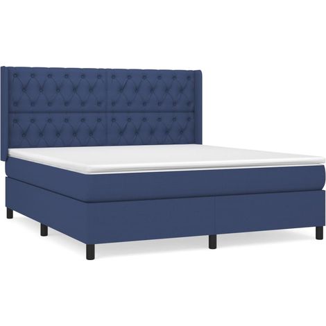 Maison Exclusive - Sommier à lattes de lit avec matelas Bleu 160x200 cm Tissu (1/5)