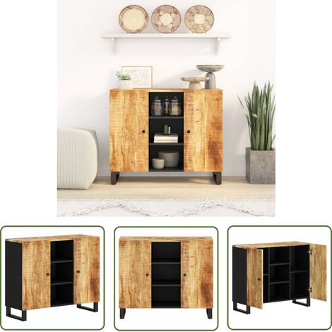 The Living Store Buffet avec 2 portes 90x33x75 cm bois massif de manguier - Buffet - Commode - Meuble De Rangement - Mobilier - Bois Massif (1/5)