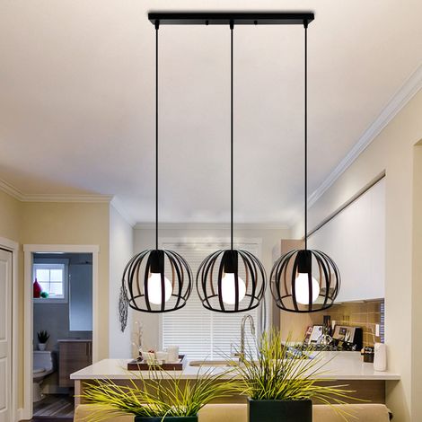 Lámpara Colgante, 3 Luces Lámpara de Techo Ø19cm Jaula Redondo, Industrial Estilo Iluminación de Techo E27 Art Decor para Cocina Sala Comedor Dormitorio (Negro) (1/5)