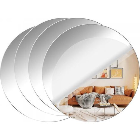 Lot de 4 miroirs muraux en acrylique HD - Grands autocollants ronds - Incassables - Sans cadre - Pour décoration de salle - 30 x 30 cm (2 mm) (1/5)
