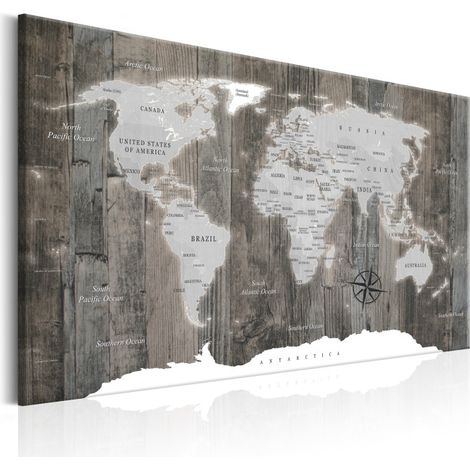 Tableau Imprimé "World Map : Wooden World" 40 x 60 cm (1/2)
