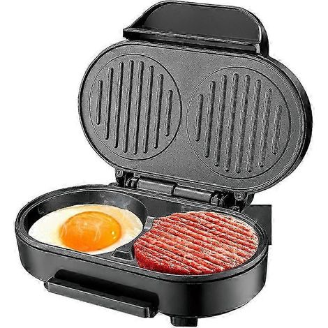Presse à hamburgers double ronde multifonctionnelle, compatible avec la fabrication de hamburgers aux œufs et de hamburgers au bœuf, prise standard européenne, excellente qualité. (1/5)