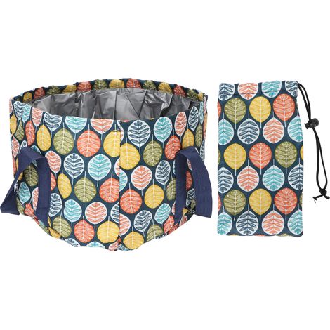 Bassin de trempage pour pieds pliable 21L, étanche en polyester avec poignée et motif feuille, idéal pour pédicure et spa à domicile. (1/5)