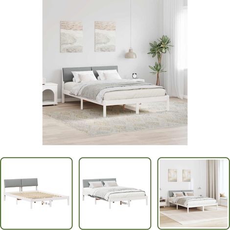 Lit avec tête de lit -  Cadre de lit avec tête de lit Blanc et gris clair 140 x 200 cm (1/5)