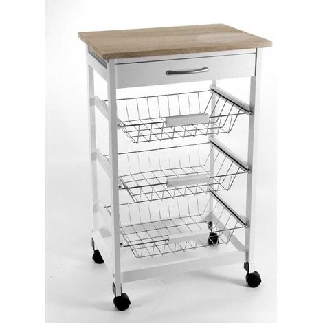 Carrello da cucina bianco con cesti e rotelle cm 47 x 37 x 76 h (1/3)