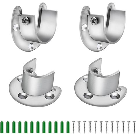 Support de Bride en Forme U pour Porte Tringle à Vêtements 4 Pièces 28 mm Argent (1/4)