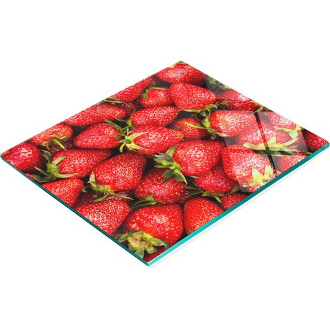 Tagliere da cucina decorativo in vetro con grafica di fragole, 60x52 cm (1/5)