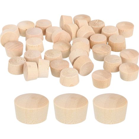 40Pcs Bouchons à Bouton en Bois, 13mm Tête Plate Bouchons de Trou de Vis en Bois Dur, Capuchons en Bois, Bouchons pour Meubles, Travail du Bois, Artisanat (14,5mm x 13mm) (1/5)