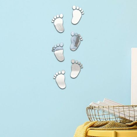 36 Pièces Sticker Mural pieds 3D, Acrylique Miroir Décalques Autocollant Miroir Sticker- Silver