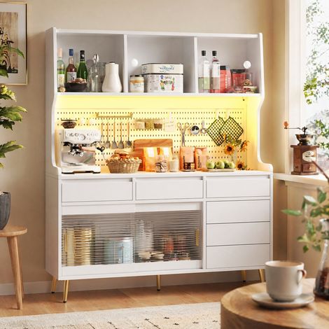 Credenza alta con LED e controllo App 144,9 x 39 x 171 cm bianca HAVRYA (1/5)