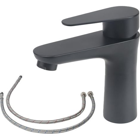 Waschtischarmatur aus Edelstahl 304, Badezimmerarmatur mit Schlauch, Waschtischarmatur mit Montagezubehör, Handwaschbecken mit Warm- und Kaltwasseranschluss (Schwarz)