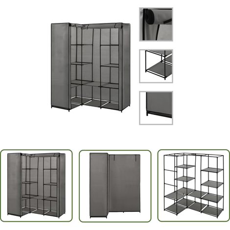 The Living Store Garde-robe d'angle Gris 130 x 87 x 169 cm - Garderobe D'angle - Armoire D'angle - Rangement Vêtements - Placard - Dressing (1/5)