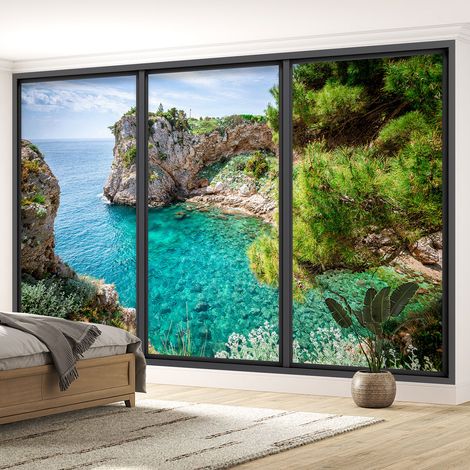 Papier peint panoramique Trompe l'oeil baie vitrée - Vue mer - 130 cm x 78 cm (1/5)