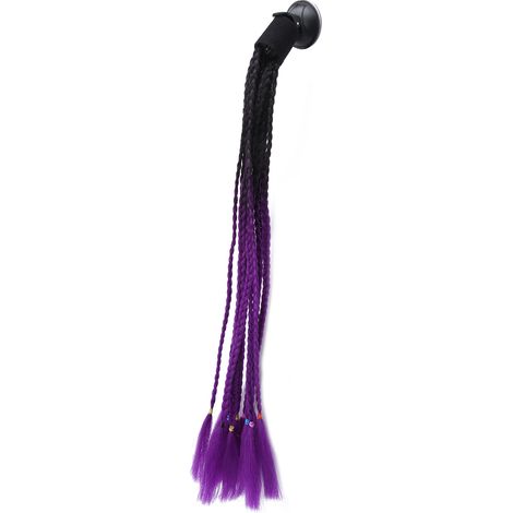 Casque moto rider avec couettes punk, queue de cheval tressée à ventouse, décoration noire et violet foncé, style rockeur. (1/5)