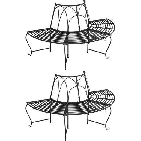 Panca da giardino mobili da giardino per esterni terrazza semicircolare torre per alberi 2 pezzi diametro 159 cm acciaio nero 020011816