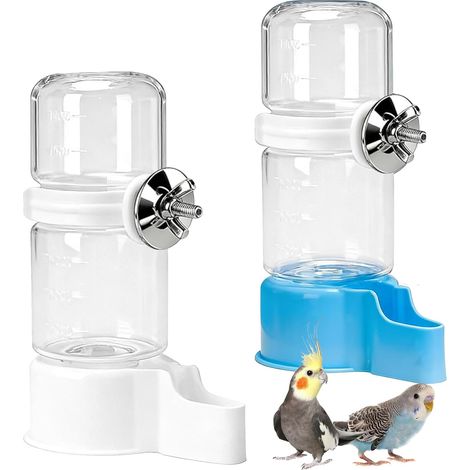 2 Abreuvoirs Automatiques pour Oiseaux, Capacité 140ml, Couleurs Blanc et Bleu, pour Perruches, Canaris, Inséparables, Installation Facile sur la Cage, Distribution d'Eau Propre (1/5)