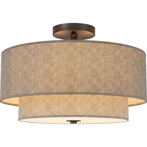 Deckenlampe Hängeleuchte doppelte Schirme Leinenoptik, 3x E14, Taupe, 40x40x26cm (1/5)