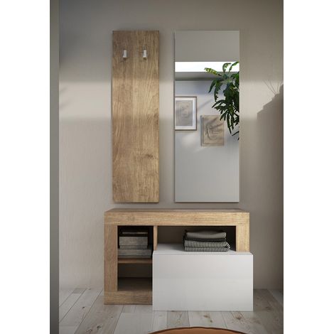 Meuble d'entrée 3 pièces chêne/blanc laqué moderne Dortmund (1/3)