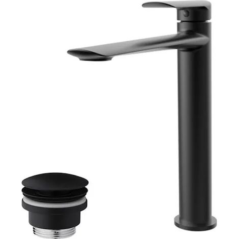 Mitigeur de lavabo avec bec haut et garniture de vidage (bouchon) noir mat (1/3)